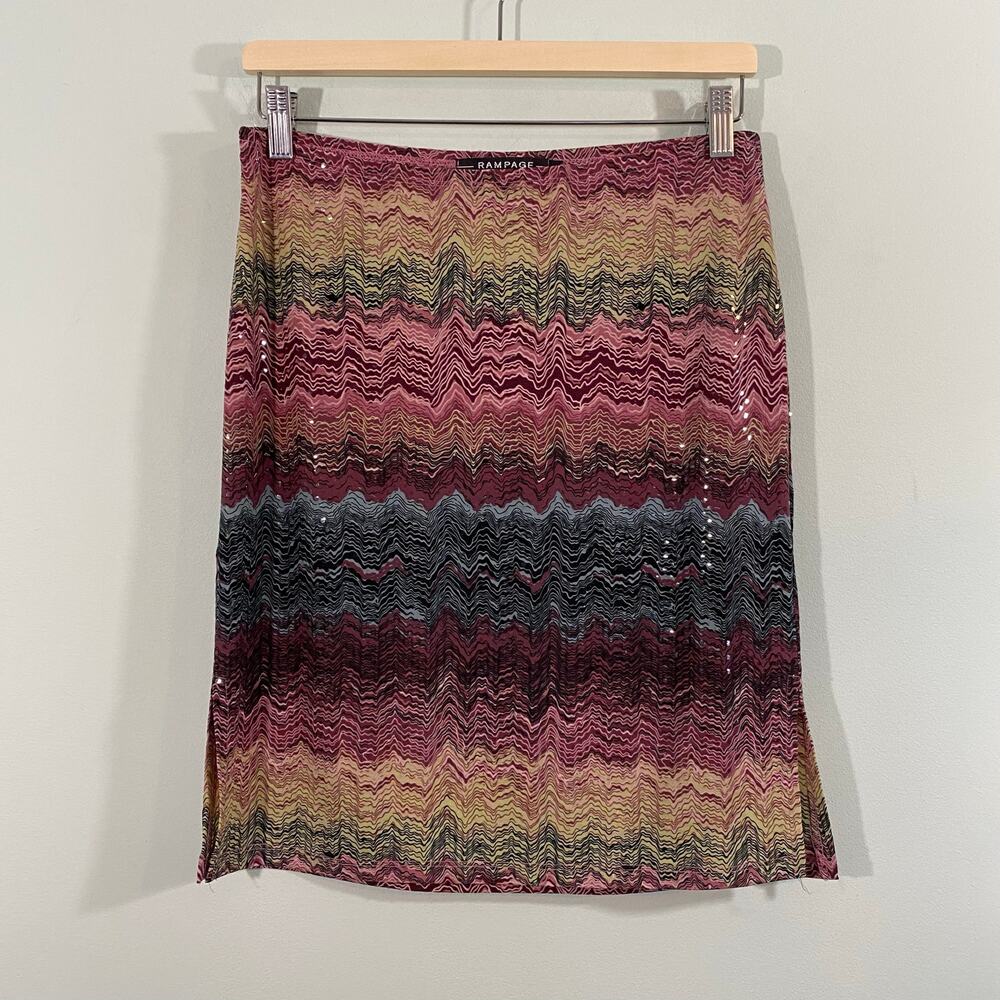 Rampage Y2K-Style Multicolor Zigzag Sequin Pattern Mini Skirt Size S